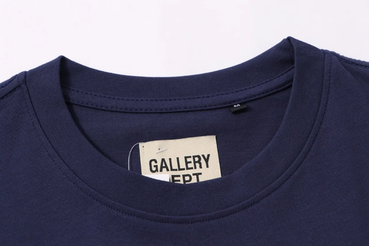 805#Gallery Dept new slogan horseshoe design printed short-sleeved double yarn pure cotton T-shirt casual Tee black navy blue S~XL P100